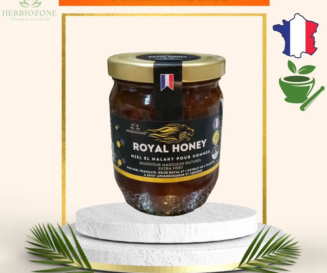 Pot de Royal Honey Men 1 kg, miel aphrodisiaque homme à la gelée royale, ginseng, maca et tribulus