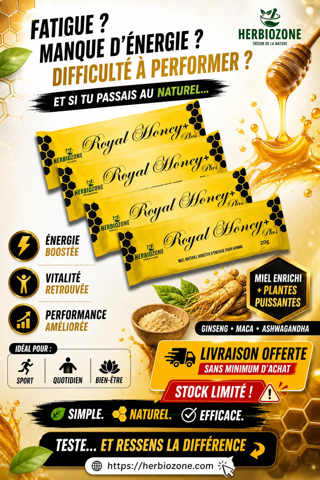 Miel Royal Homme Énergie HERBIOZONE